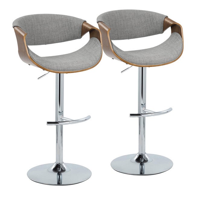 Curvo Adjustable Barstool - Set Of 2, WALNUT LIGHT GRAY CHROME, hi-res image number 0