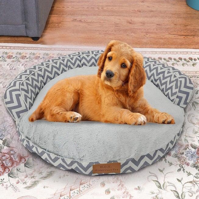 Chevron poly-cotton bolster with detachable faux fur cushion Large Size, GREY, hi-res image number null