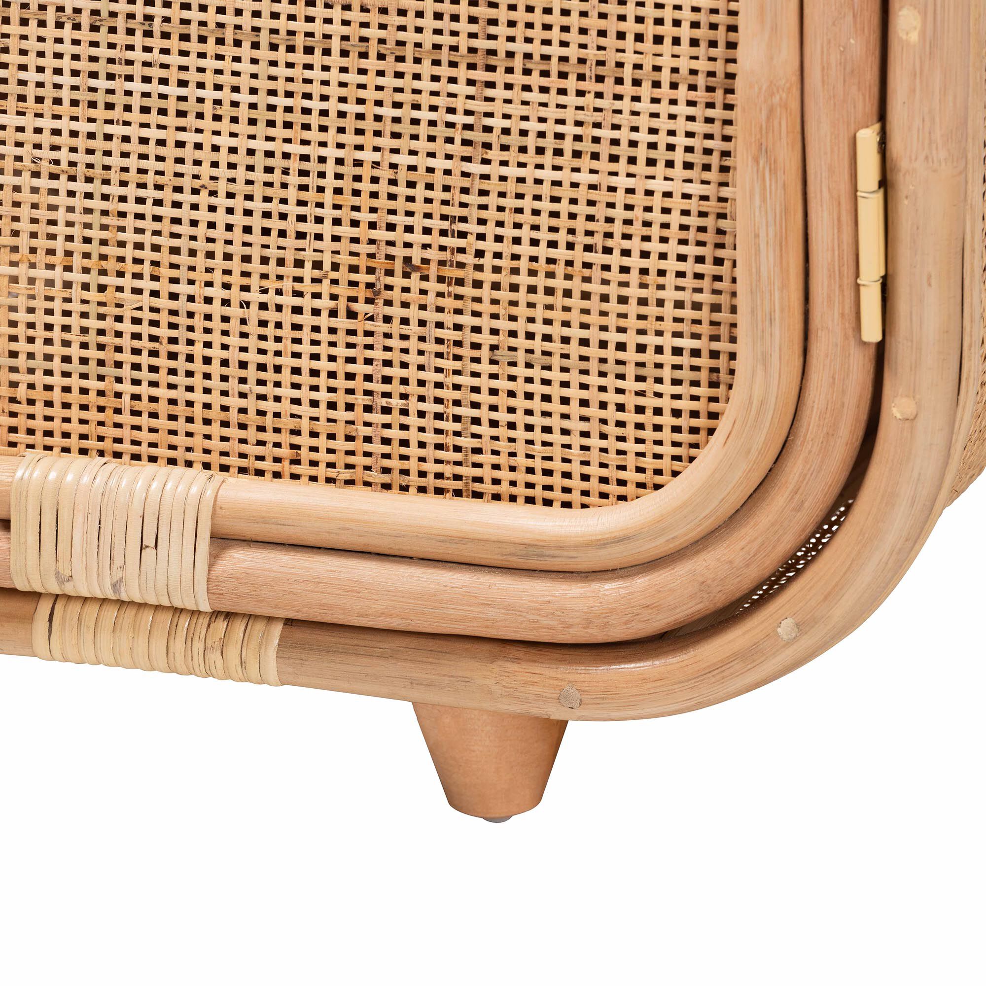 Keita Bohemian Natural Rattan and Mahogany Wood Nightstand, NATURAL, alternate image number 7