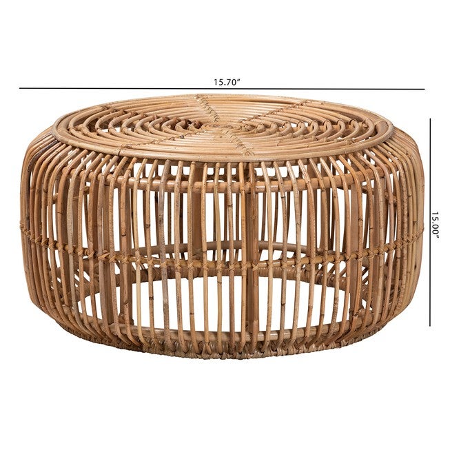 Aliane Modern Bohemian Natural Brown Antique Rattan Coffee Table, , alternate image number null