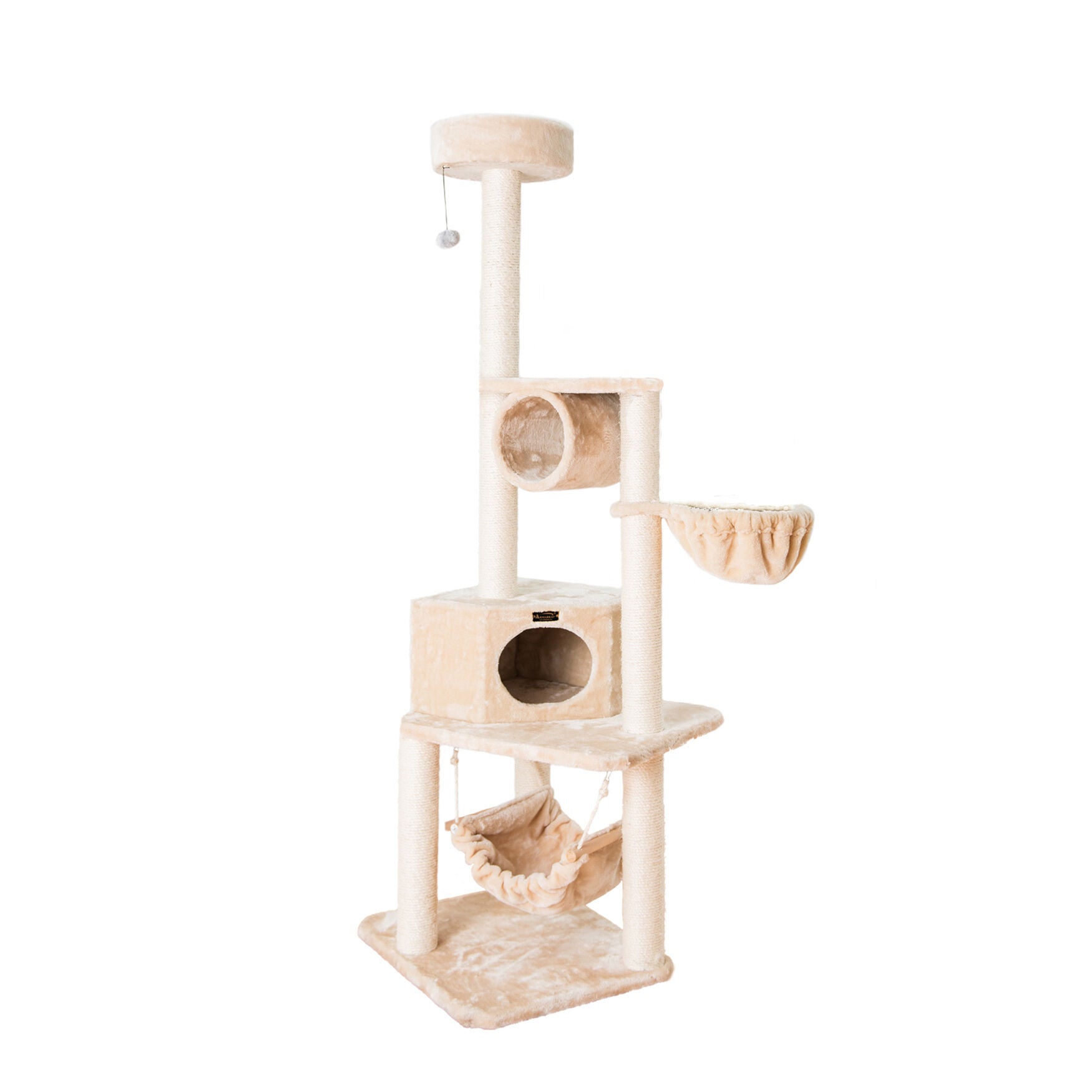 Real Wood 72 inches Cat Tower Entertainment Furniture With Lounge Basket, Perch, , alternate image number 4