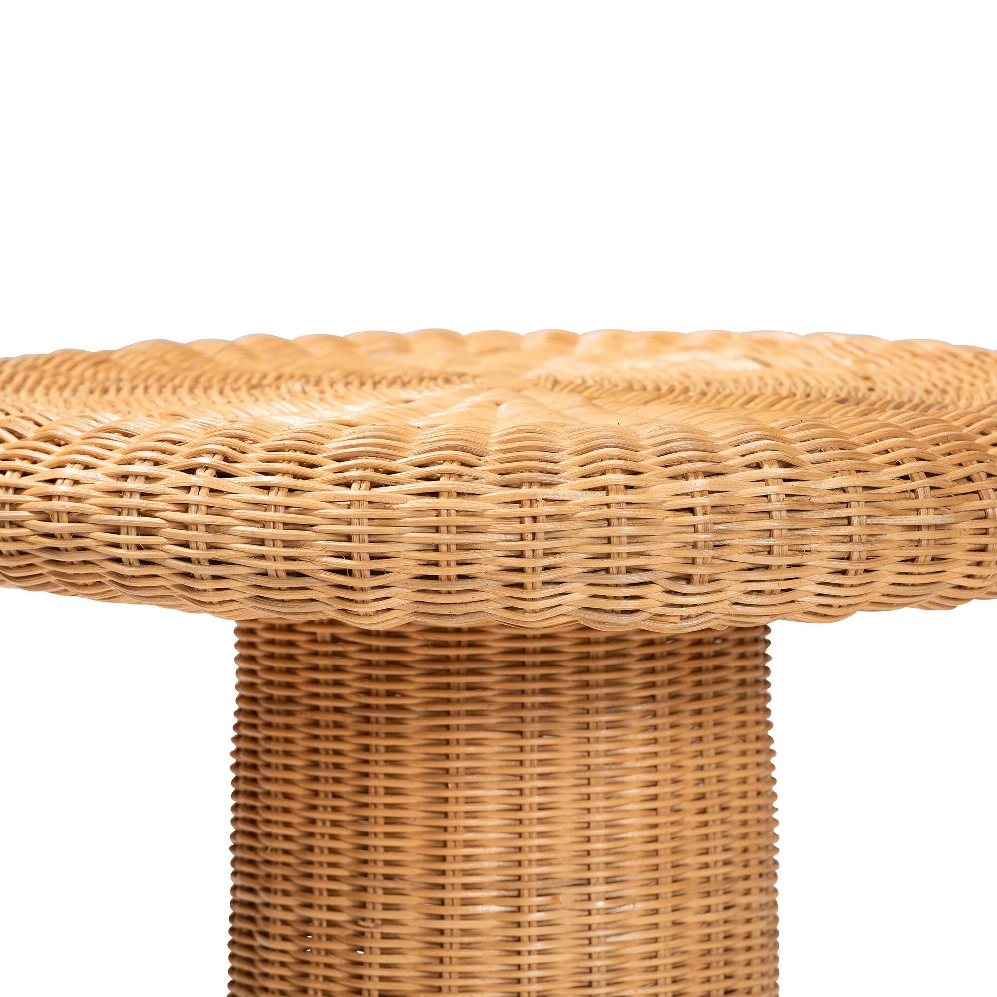 Avalon Scallop Natural Rattan Pedestal Side Table, LIGHT HONEY, alternate image number 2