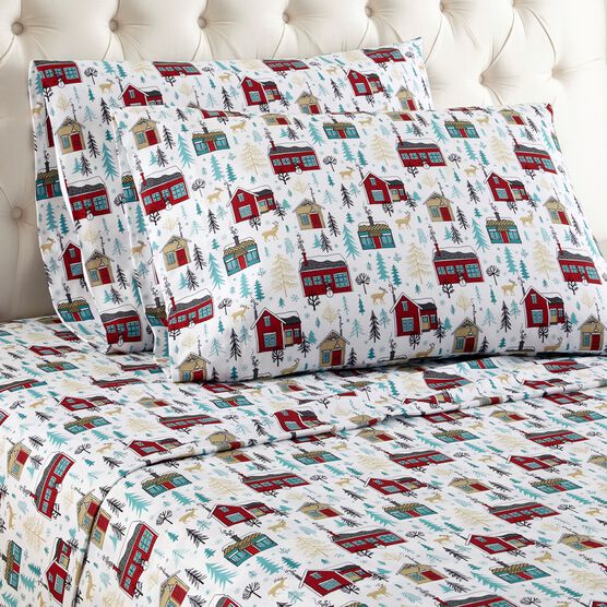 Micro FlannelĀ® Winter Town Print Sheet Set, FLANNEL, hi-res image number null