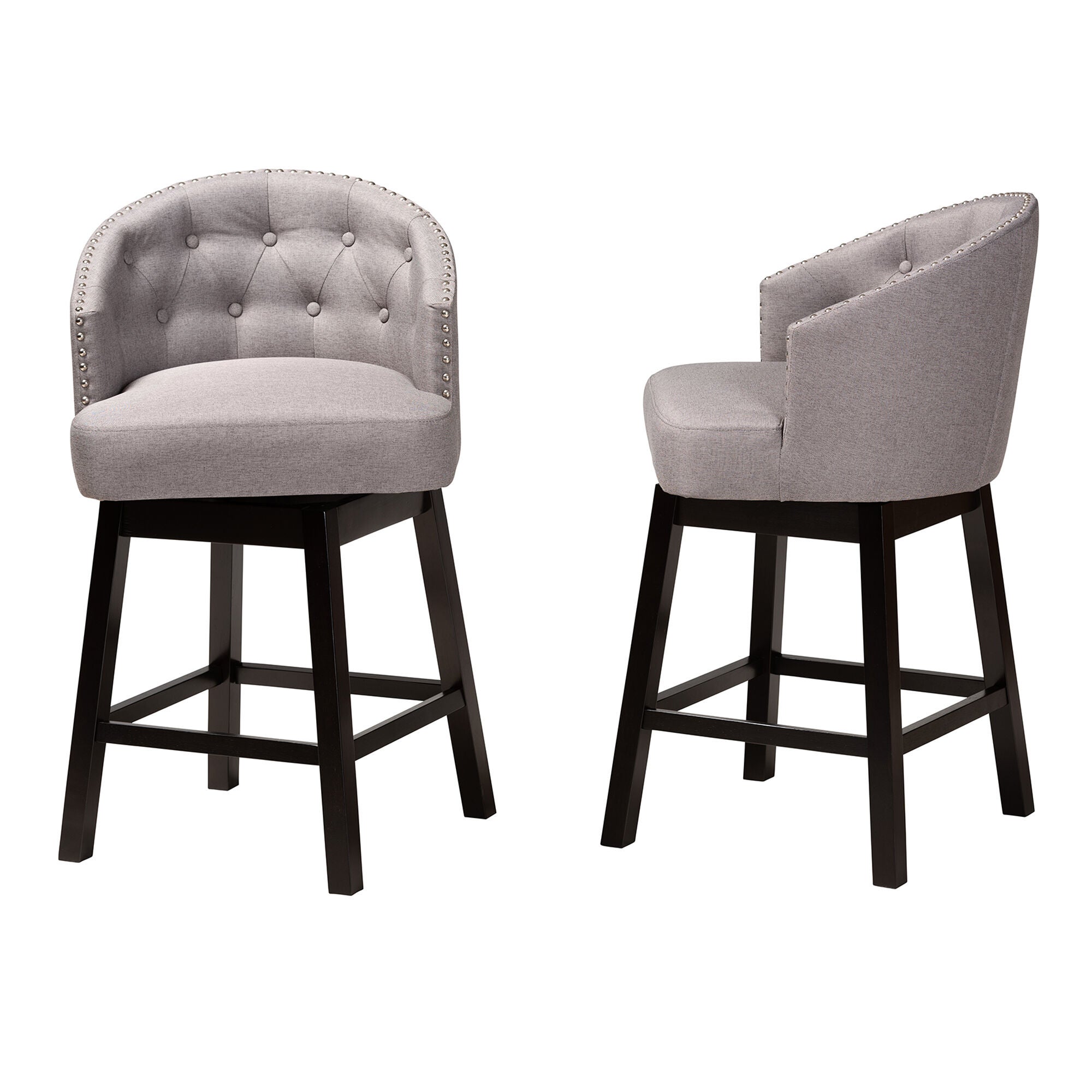 Theron Mid-Century Transitional Black Faux Leather and Espresso Brown Finished Wood 2-Piece Swivel Counter Stool Set, BROWN, alternate image number 16