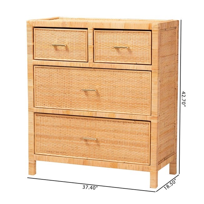 Vaere Modern Bohemian Natural Brown Rattan And Mahogany Wood Storage Cabinet, , alternate image number 8