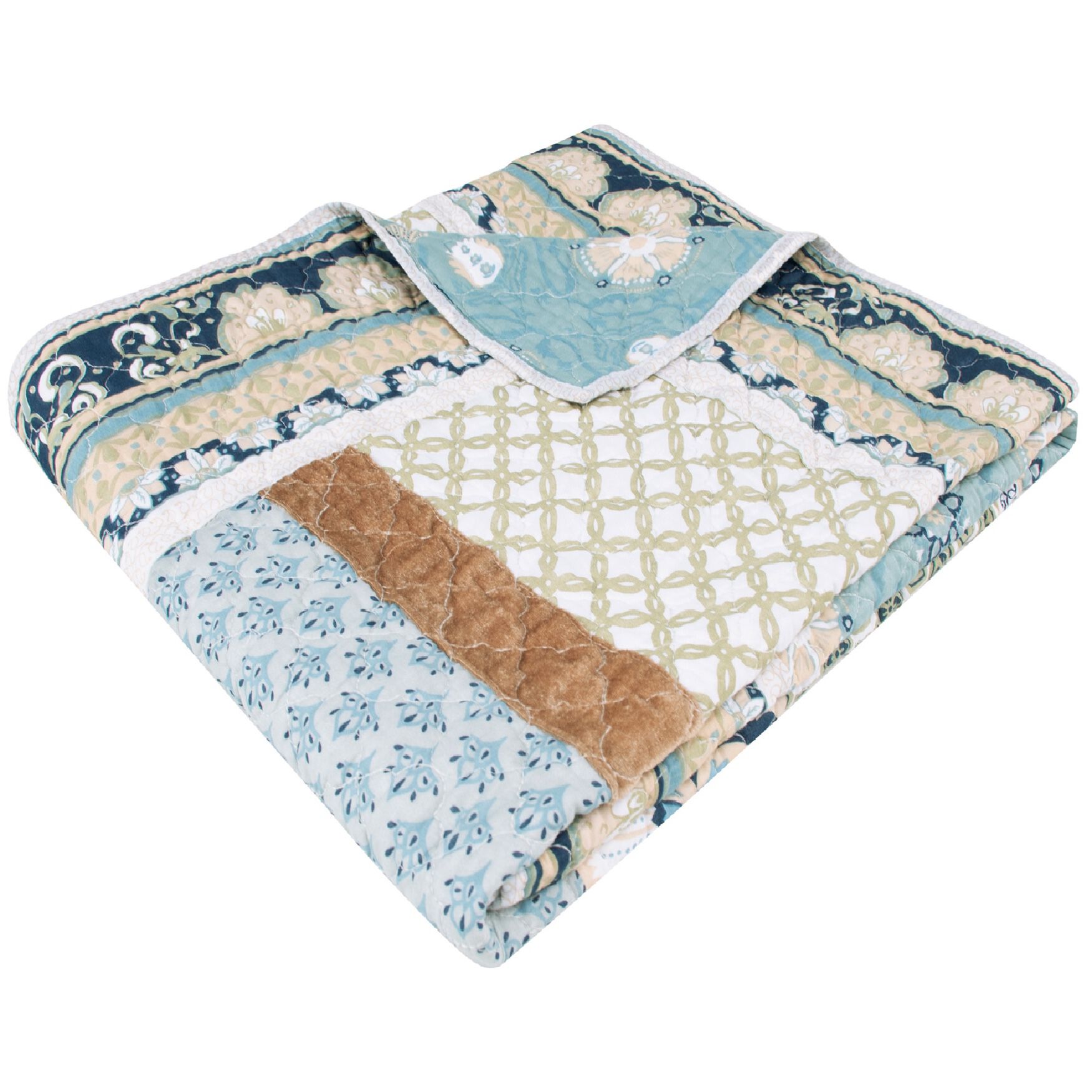 Thalia Bohemian Quilted Throw Blanket, Blue, , alternate image number 5
