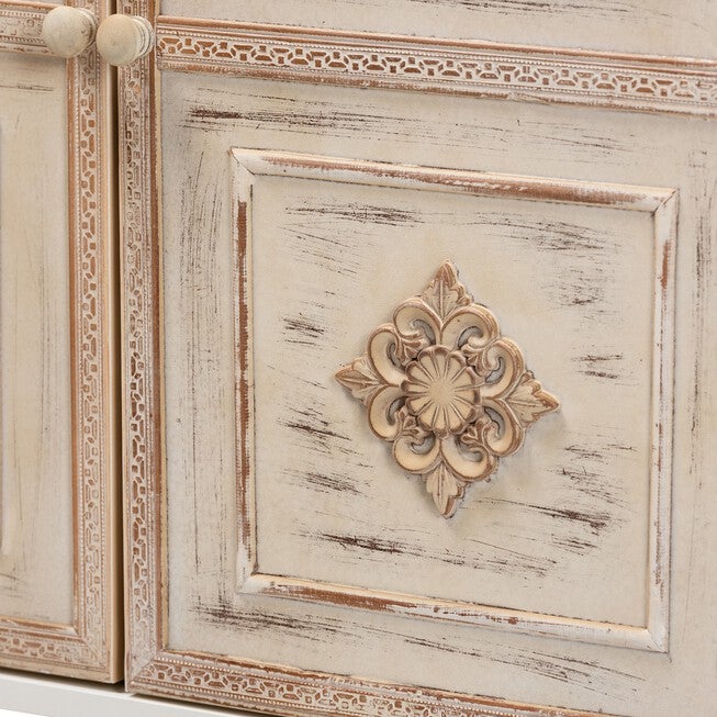 Favian Classic And Traditional Two-Tone White And Weathered Brown Finished Wood And White Metal 2-Door Sideboard, , alternate image number null
