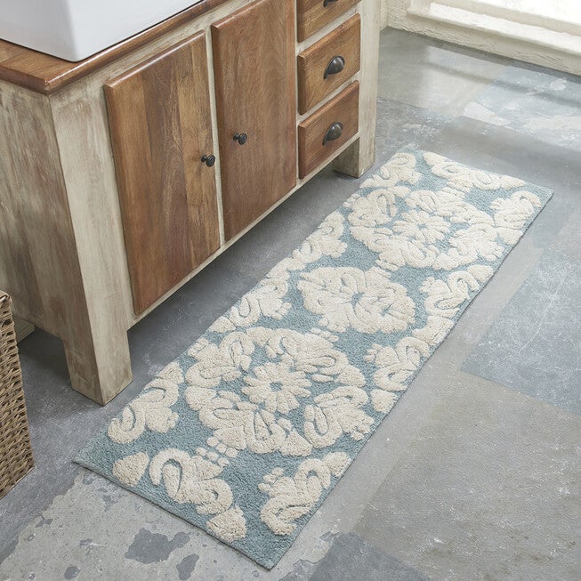 Medallion Collection 100% Cotton 20 inches X 60 inches Runner Bath Rug, BLUE NATURAL, hi-res image number 0