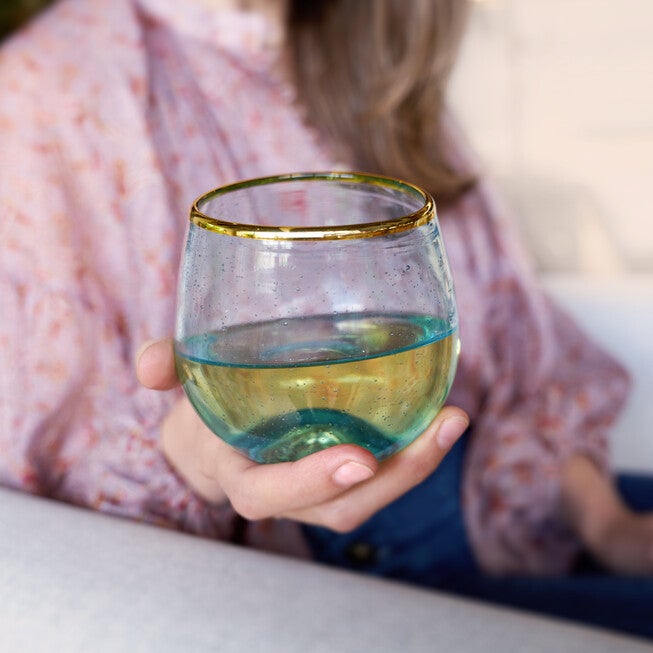 Aqua Bubble Stemless Wine Glass Set, , on-hover image number null