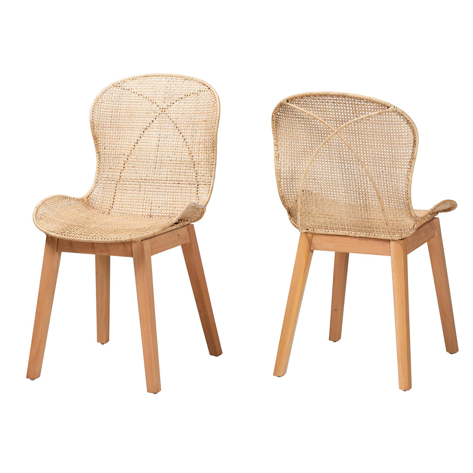 Sabelle Japandi Greywashed Rattan and Black Metal 2-Piece Dining Chair Set, NATURAL BROWN, alternate image number 2