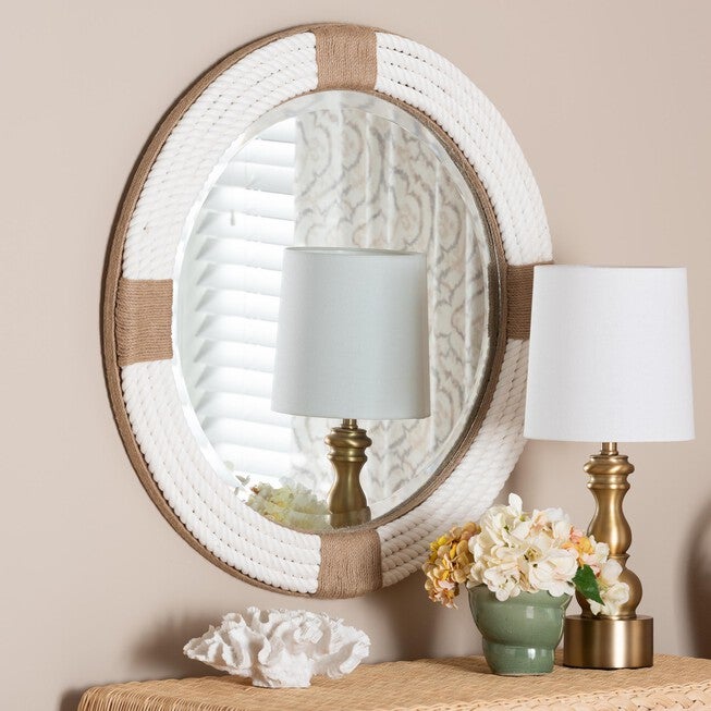 Makya Round Woven Rope Mirror, WHITE, hi-res image number null