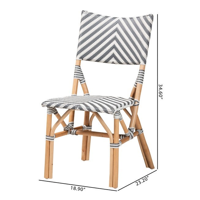Shai Modern French Grey And White Weaving And Natural Rattan Bistro Chair, , alternate image number null
