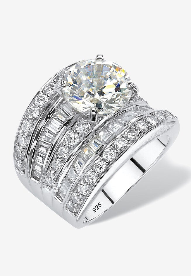 Platinum over Silver Engagement Ring Cubic Zirconia (7 1/7 cttw TDW), SILVER, hi-res image number null