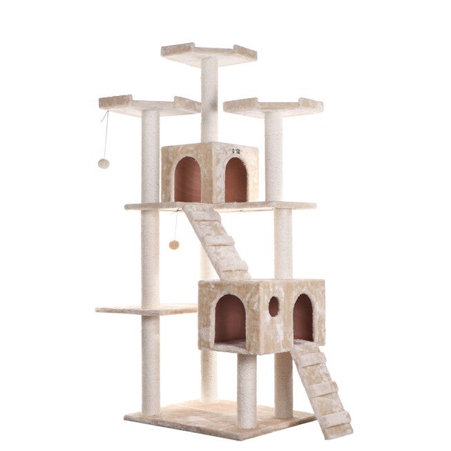 Multi-Level 74 inches Real Wood Cat Tree Play Furniture With Sratchhing Posts, Large Playforms, , alternate image number null