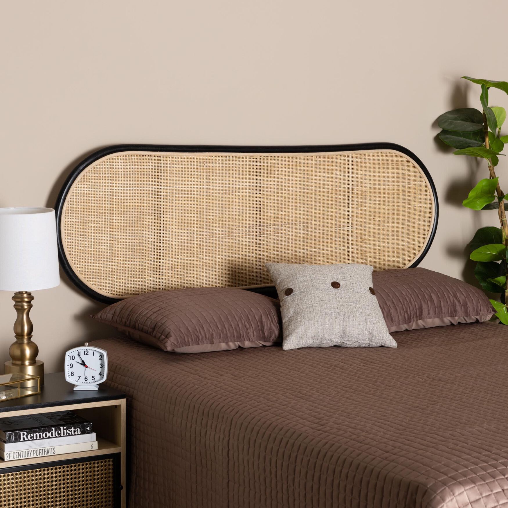 Reegan Modern Bohemian Natural Brown Rattan Queen Size Standalone Headboard, , alternate image number 12