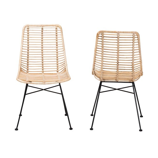 Manhattan Modern Bohemian Natural Brown Rattan And Black Metal Dining Chair, , on-hover image number 1