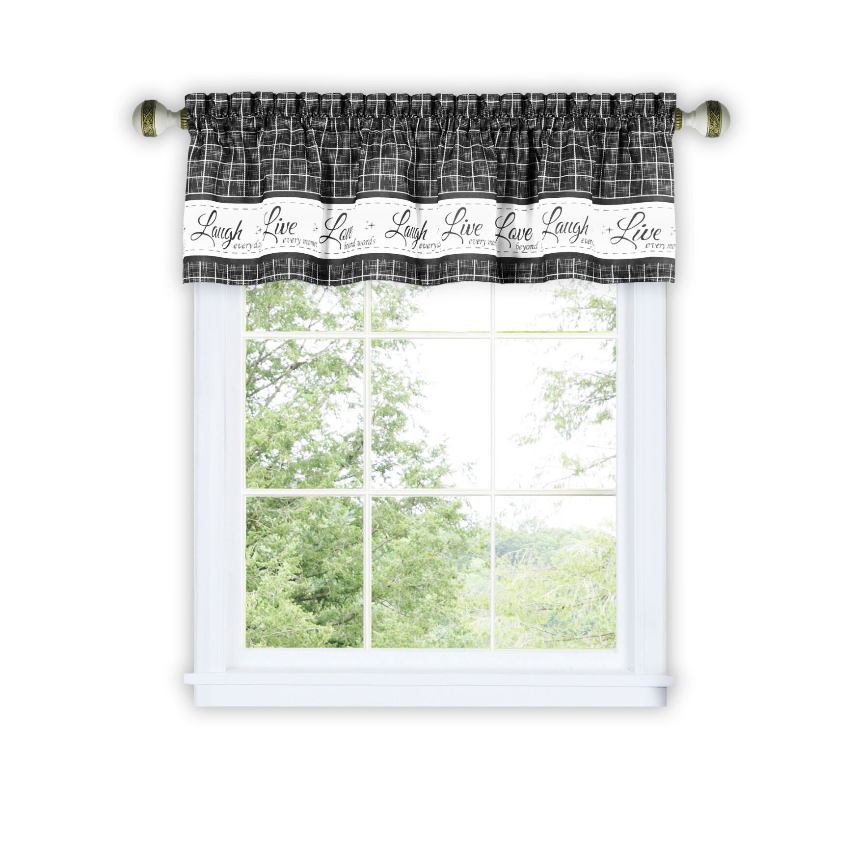 Live, Love, Laugh Window Curtain Valance - 58x14, CHARCOAL, hi-res image number 0