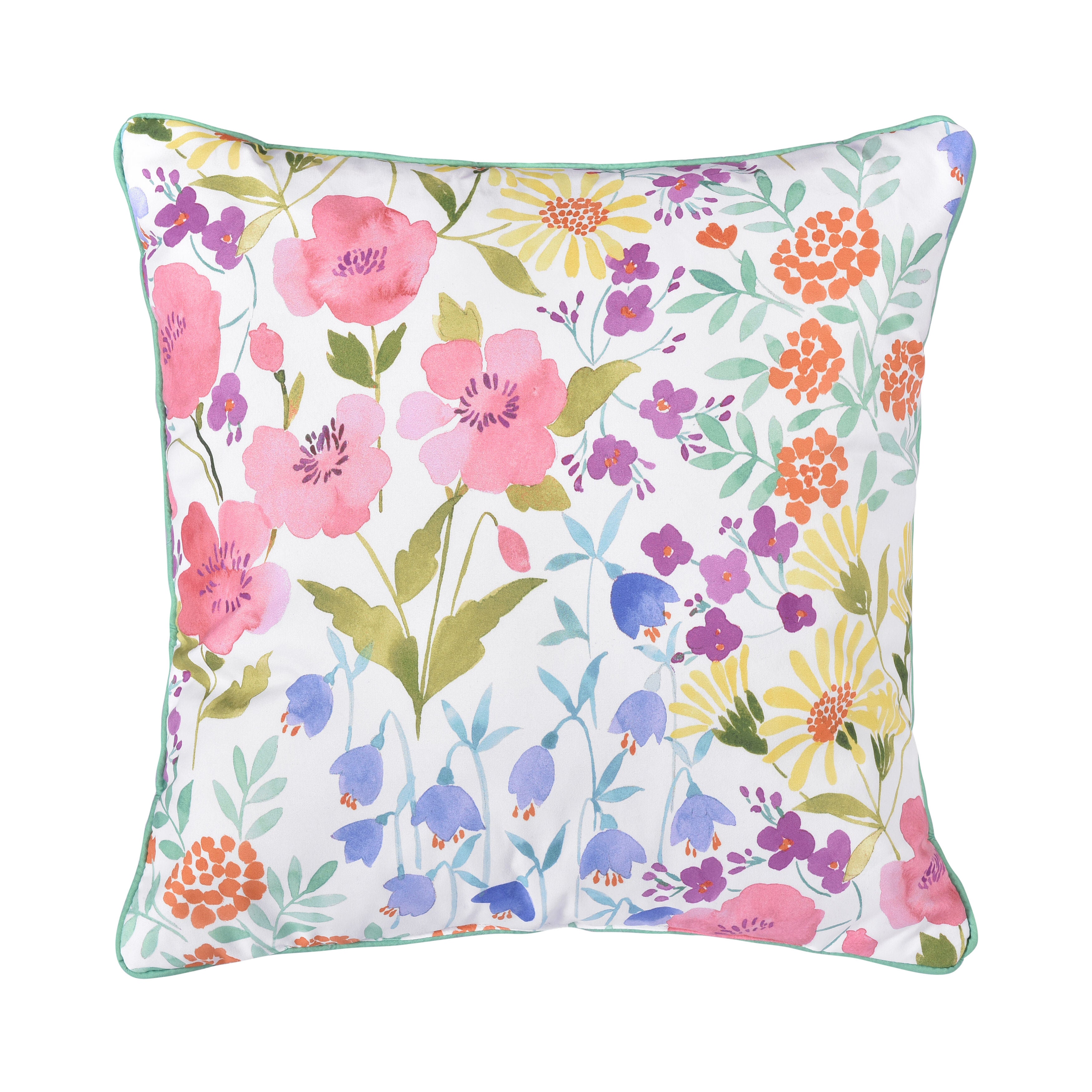JULES 18 inches SQUARE QUILTED DECORATIVE THROW PILLOW, TURQUOISE, on-hover image number 1