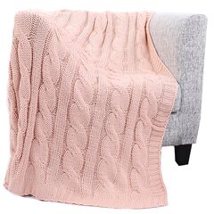Battilo Home Cable Knit Throw Blanket, Acrylic Soft Cozy Snuggle Blanket, All Seasons Suitable for A