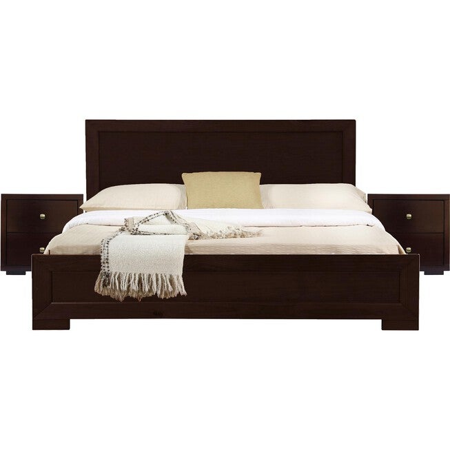 Trent Wooden Platform Bed in Black, Queen with 2 Nightstands, ESPRESSO, hi-res image number 0