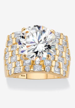 Gold over Sterling Silver Round Ring Cubic Zirconia (9 cttw TDW)