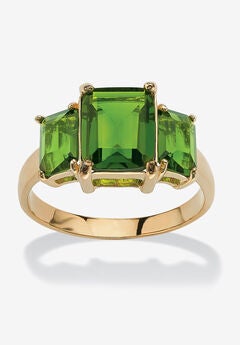 Yellow Gold-Plated Simulated Emerald Cut Birthstone Ring