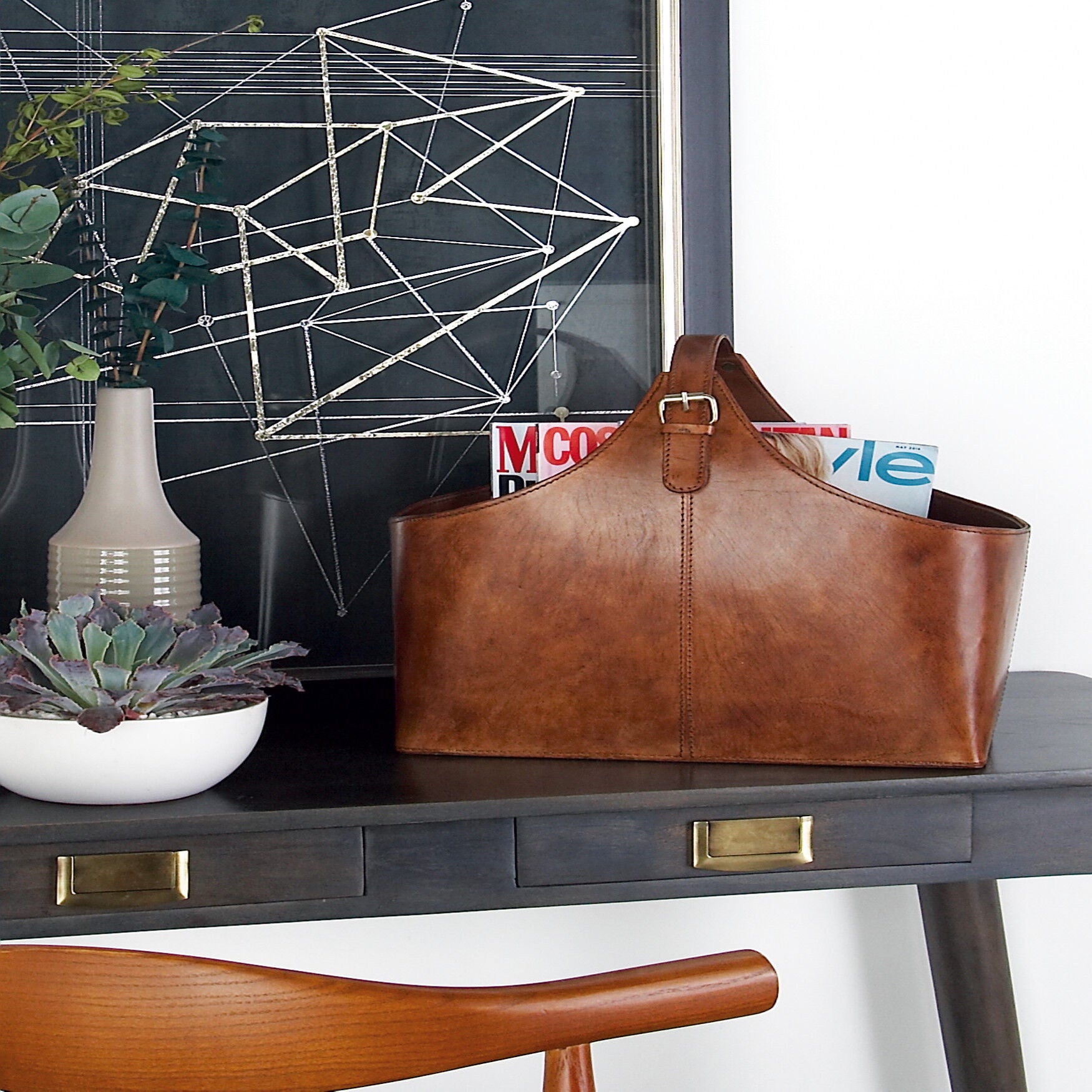 Brown Leather Rustic Magazine Rack Holder Magazine Holder, , alternate image number 5