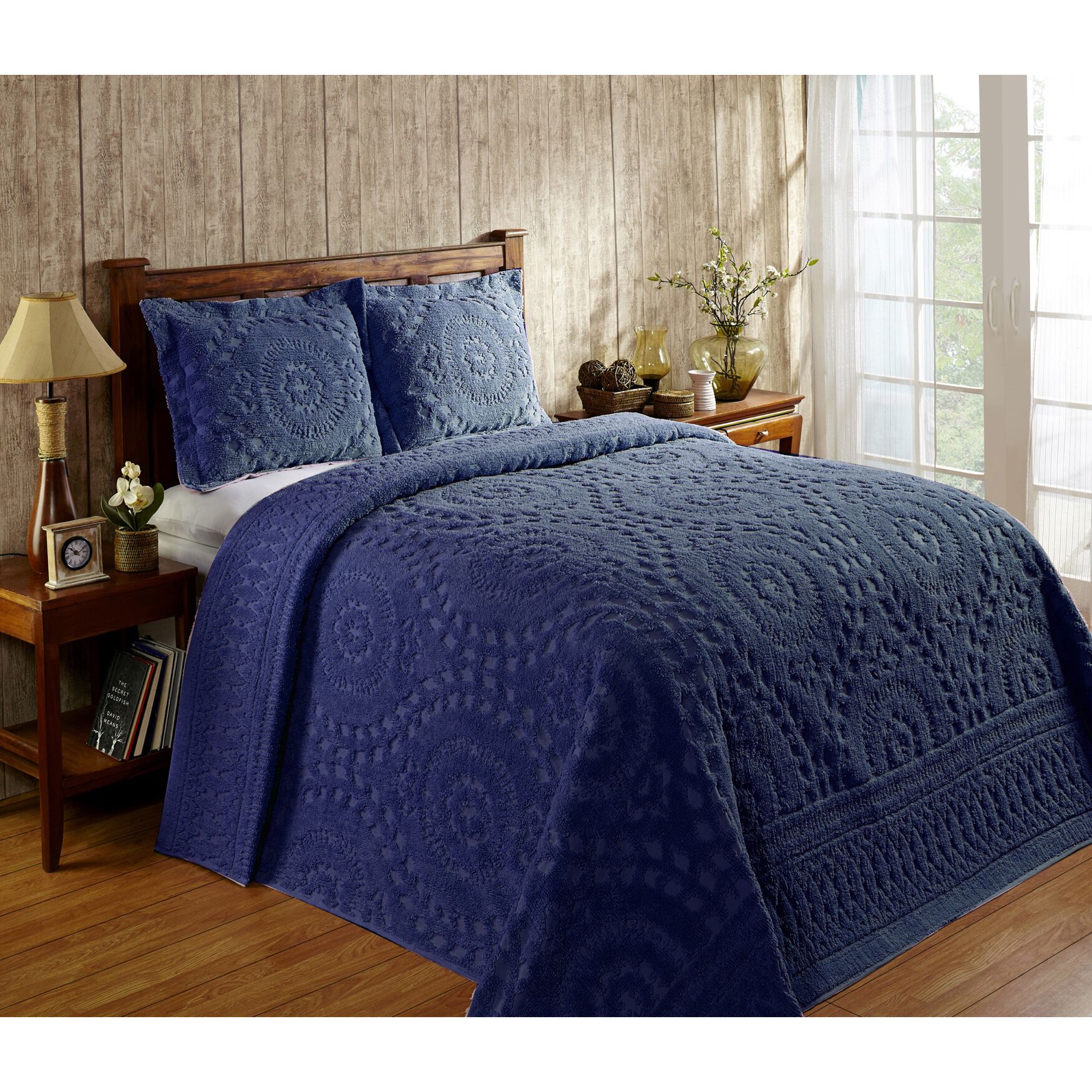 Rio Collection 100% Cotton Bedspread Set, NAVY, hi-res image number 0