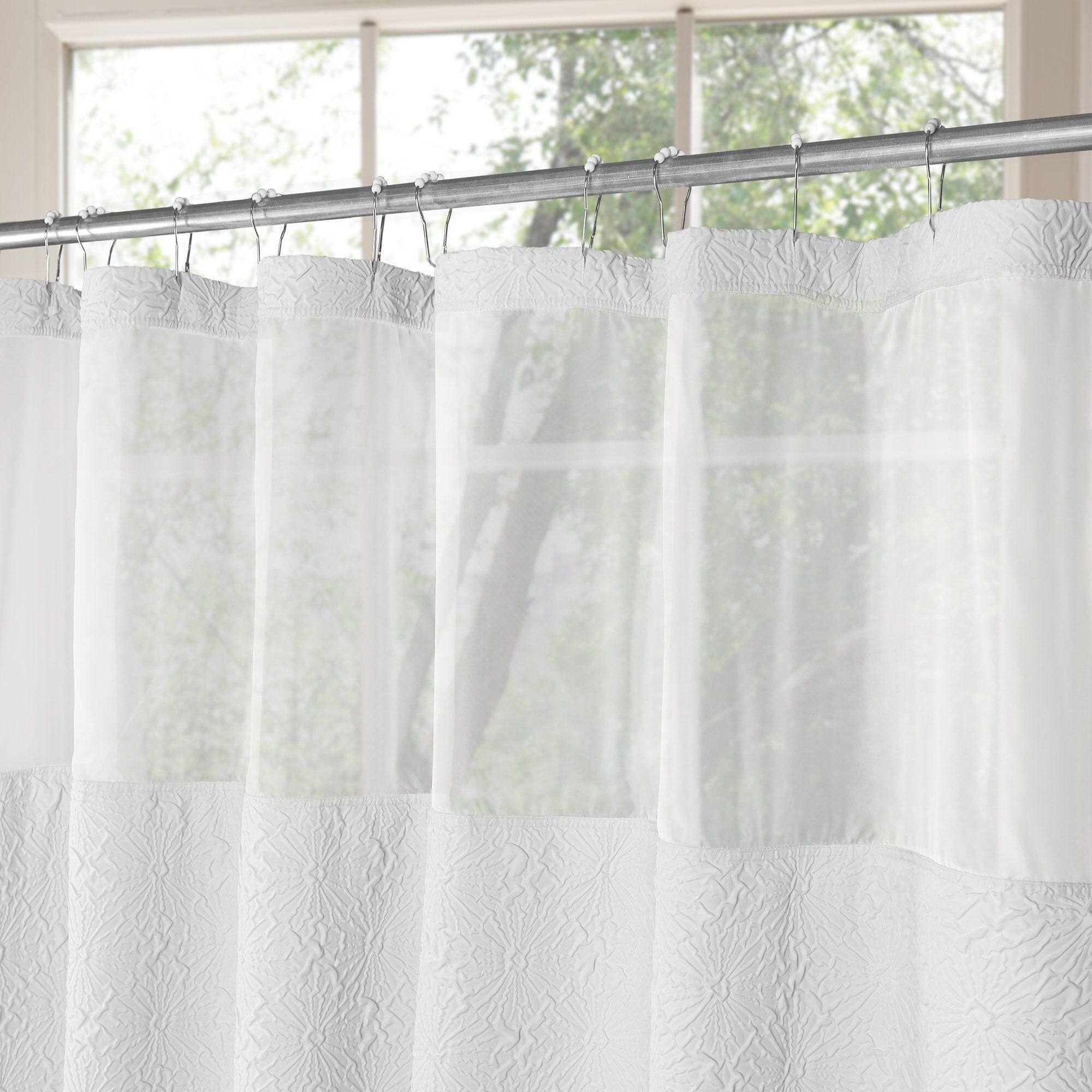 Starburst Crinkle Shower Curtain with Snap-in Liner, Hooks Included, WHITE, alternate image number 2