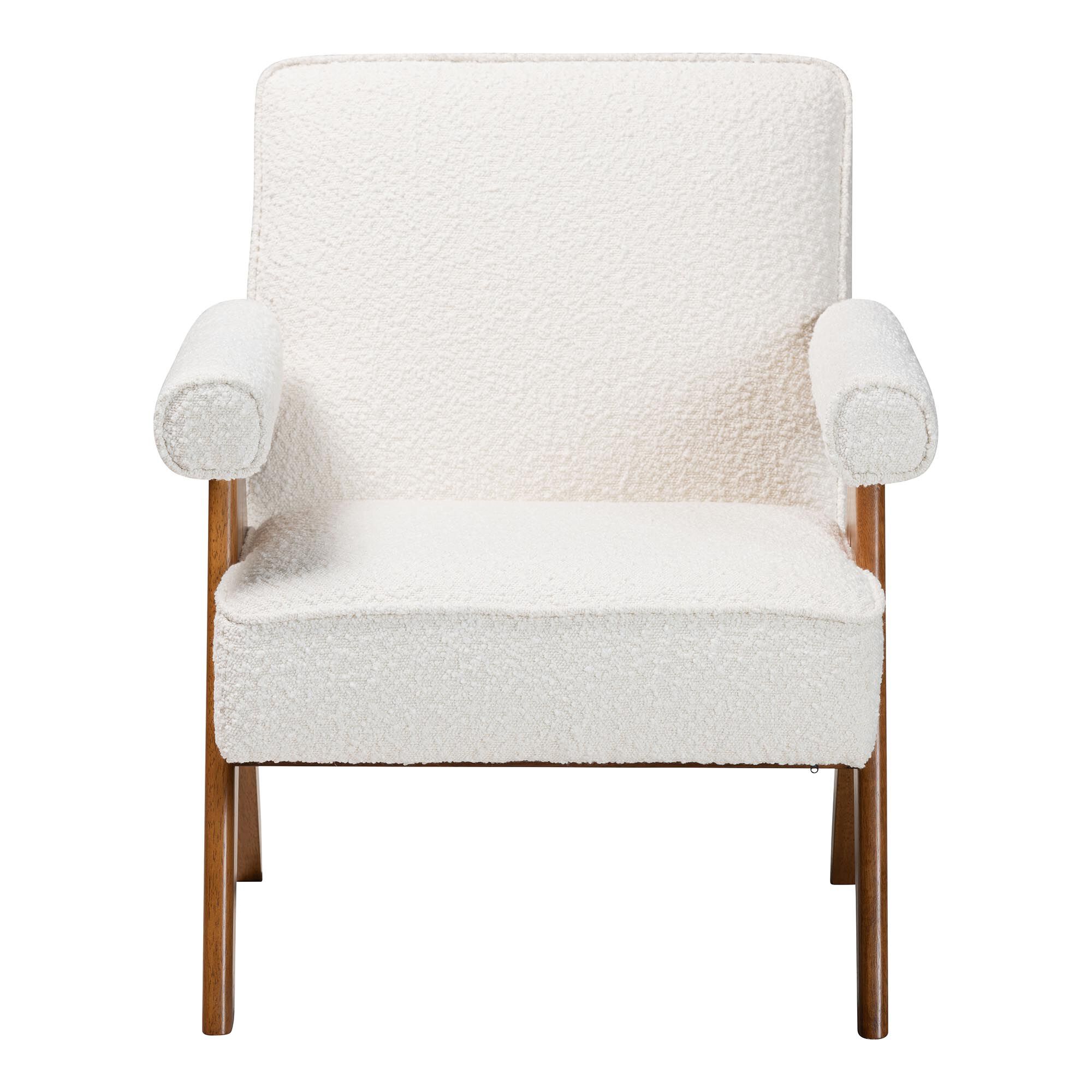 Georgina Japandi Cream Boucle and Walnut Brown Wood Accent Chair, CREAM, alternate image number 2