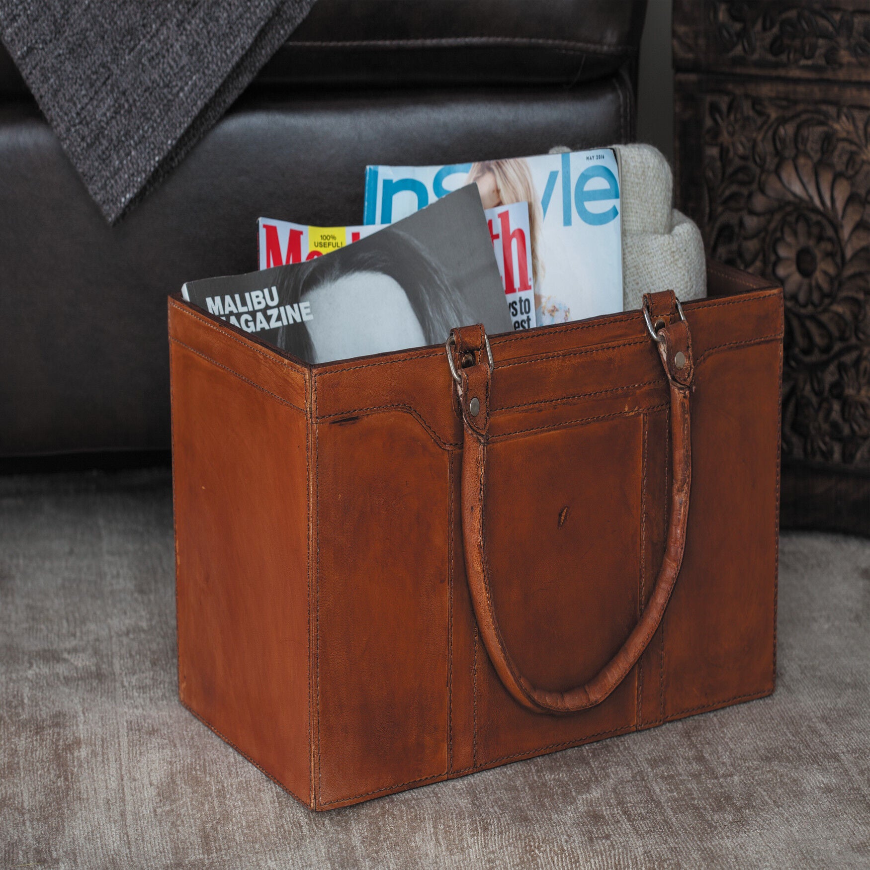 Brown Leather Rustic Magazine Rack Holder Magazine Holder, , alternate image number 8