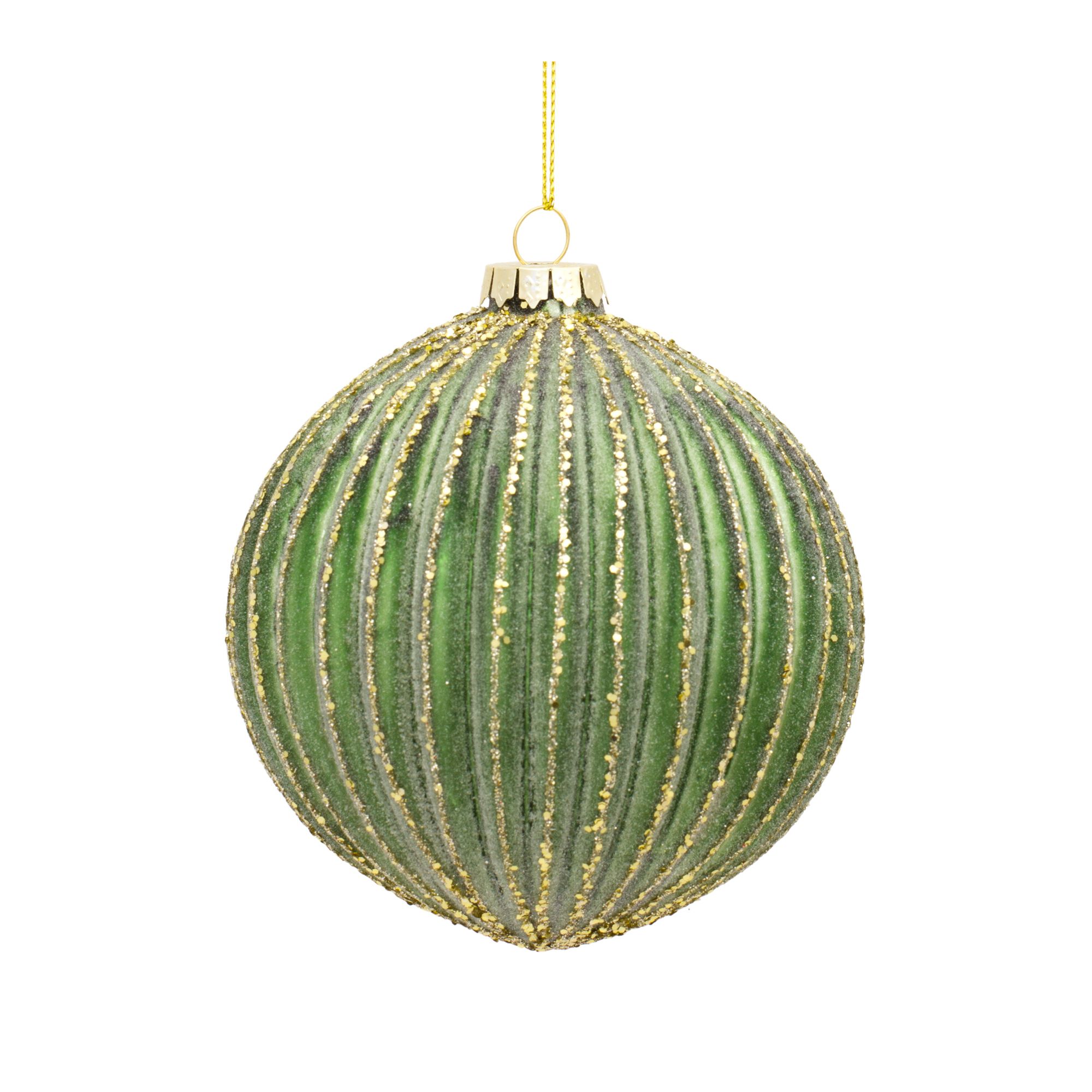 Ribbed Glass Ornament with Gold Accent (Set of 6), GREEN GOLD, alternate image number 3