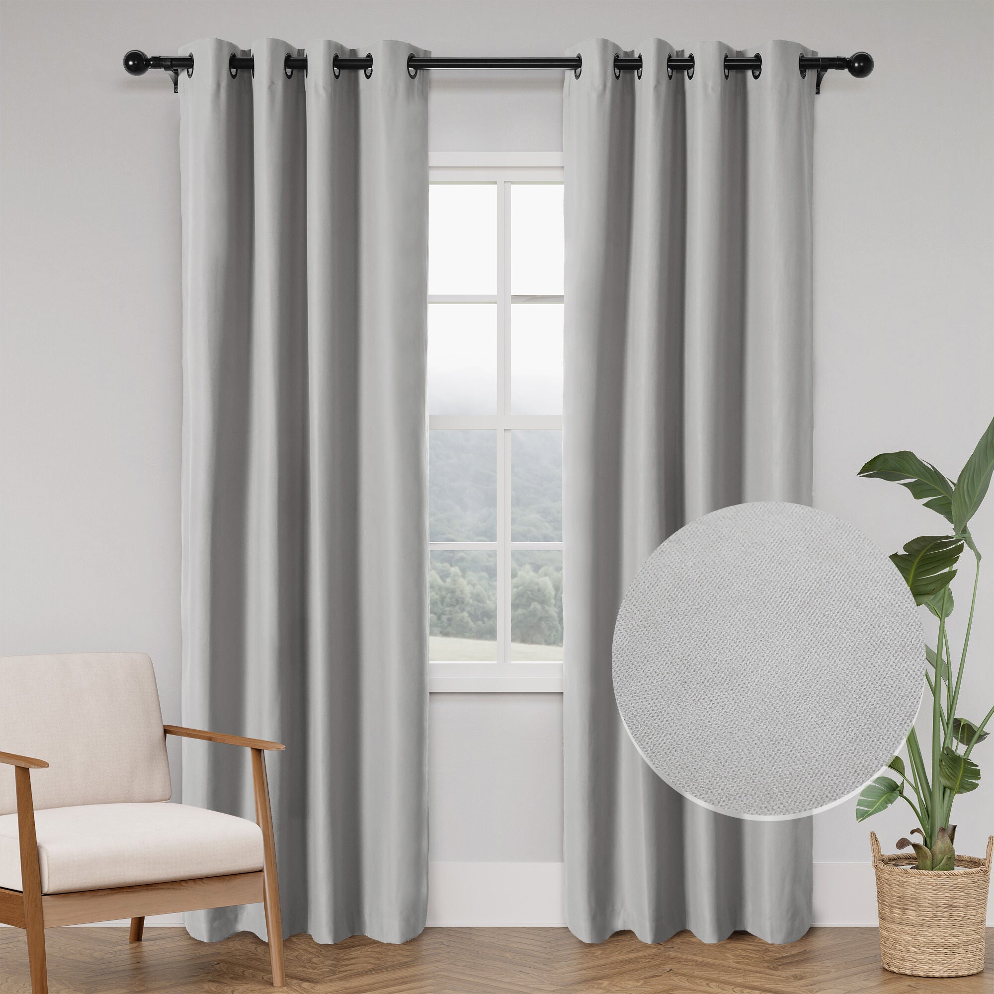 Soft Cotton Feel Twill Polyester 100% Blackout Grommet Pair, GREY, hi-res image number 0