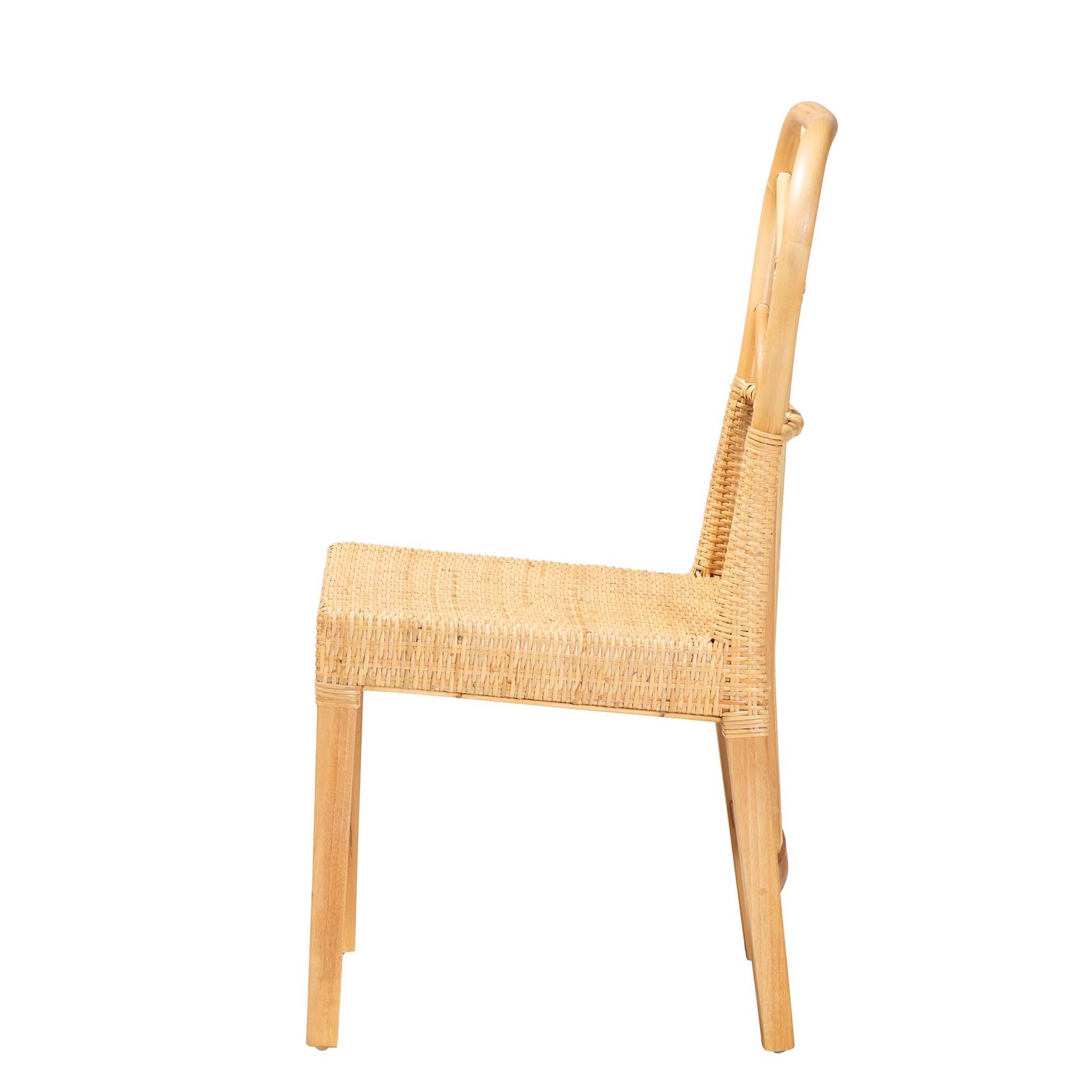 Monaco Modern Bohemian Oak Brown Finished Mahogany Wood And Natural Rattan Dining Chair, , alternate image number 2
