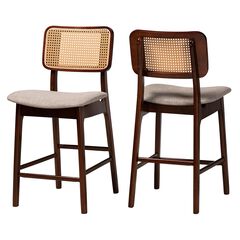 Dannon Mid-Century Modern Grey Fabric And Walnut Brown Finished Wood 2-Piece Counter Stool Set
