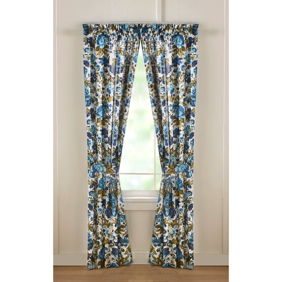 Florence Panel Set with Tiebacks 42"W x 84"L, TEAL FLORAL, hi-res image number null