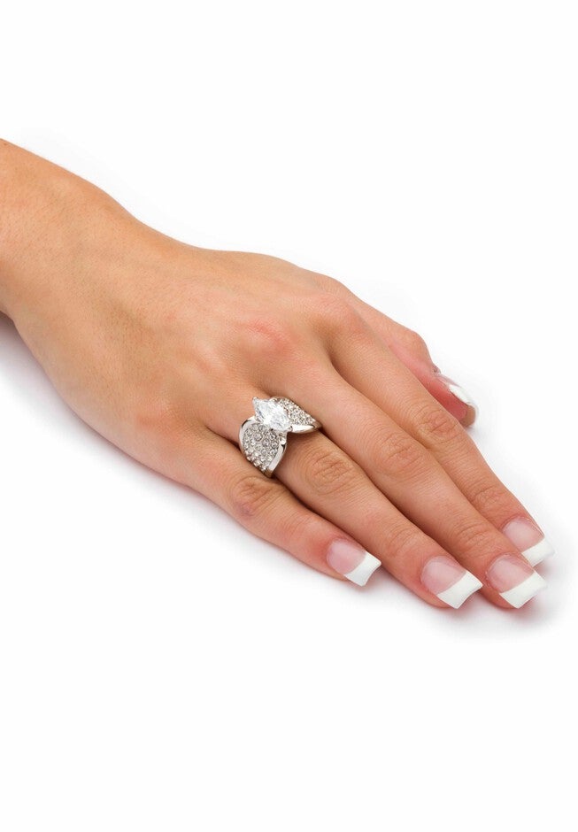 Platinum Plated Cubic Zirconia and Round Crystals Engagement Ring, , alternate image number 2