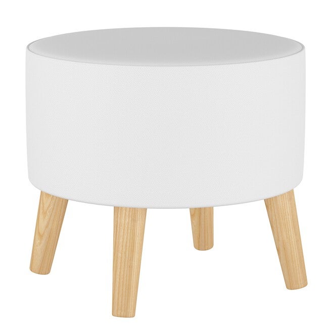 Twill Round Ottoman with Splayed Legs, TWILL WHITE, hi-res image number null