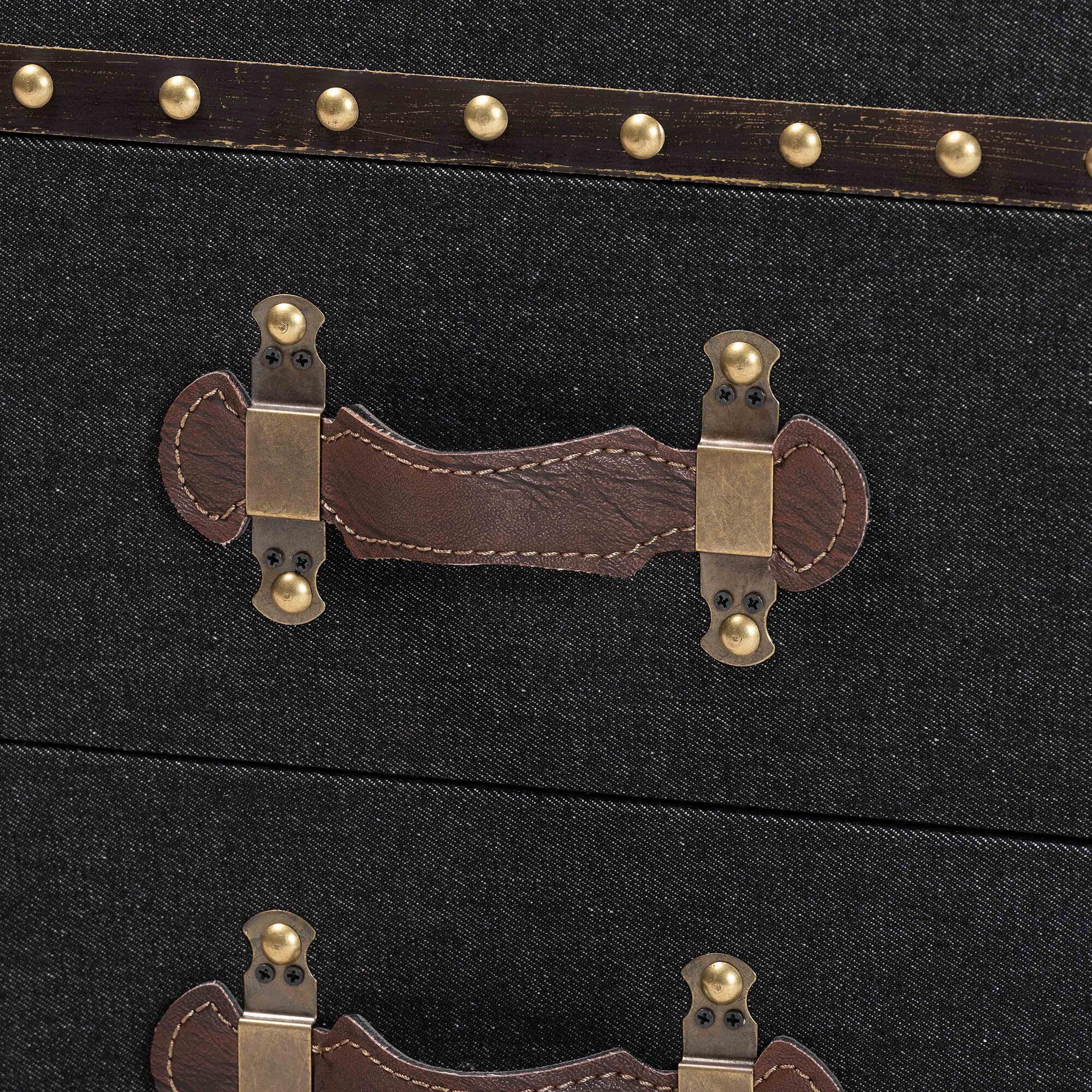 Agatha Vintage Coffee Canvas 2-Drawer Storage Trunk, BLACK, alternate image number 6