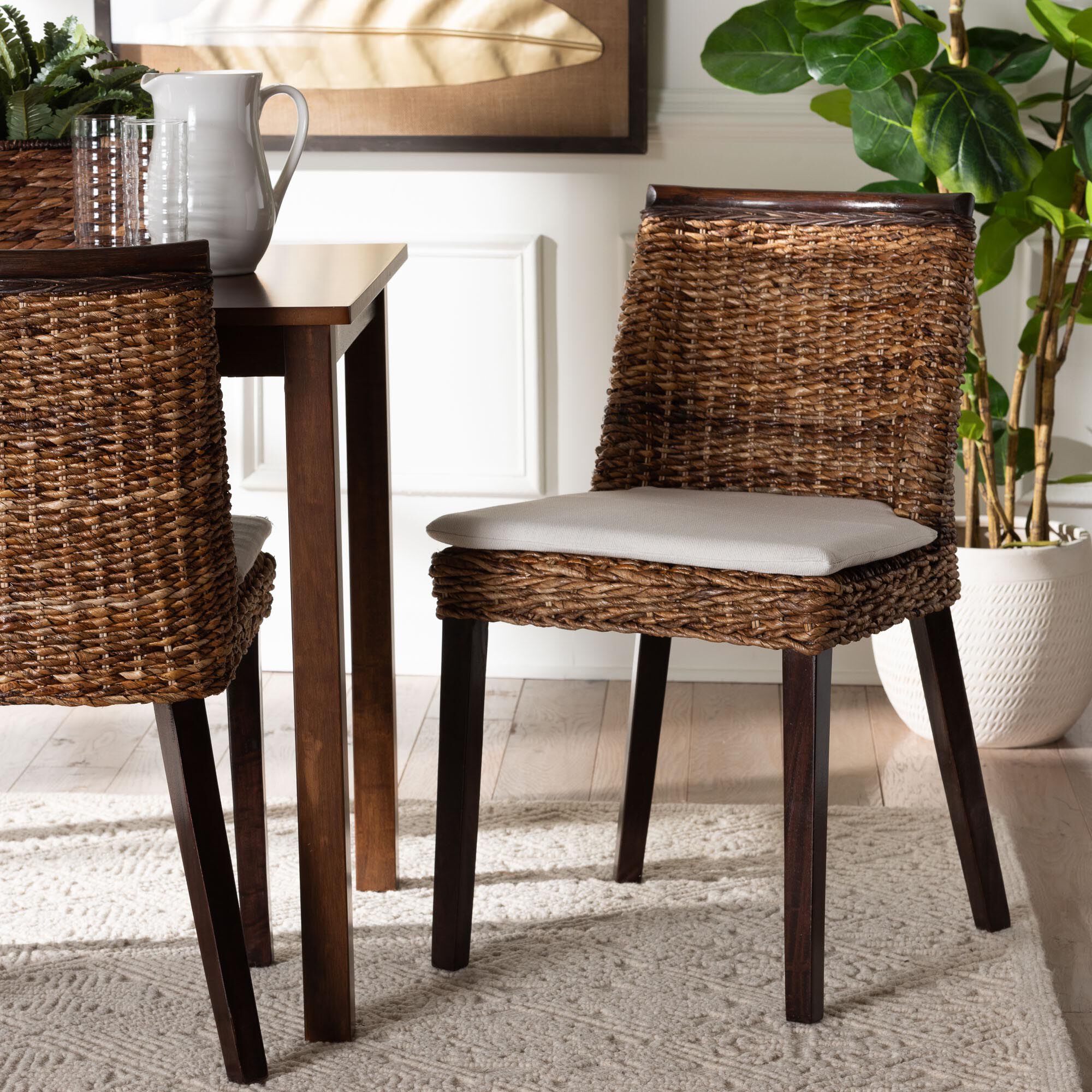 Abbas Bohemian Seagrass and Dark Brown Wood Dining Chair, BROWN, hi-res image number 0