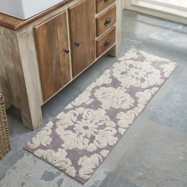 Medallion Collection 100% Cotton 20 inches X 60 inches Runner Bath Rug, GRAY NATURAL, hi-res image number 0