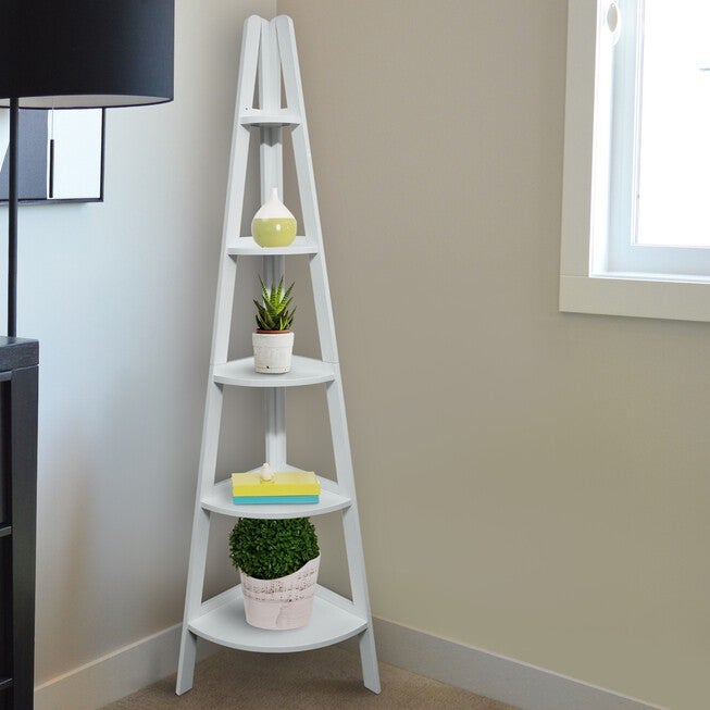 5-Shelf Corner Ladder Bookcase - White, , alternate image number 7