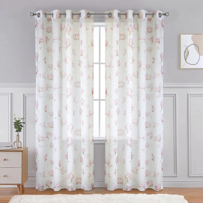 Magnolia Light Filtering Grommet Curtain Panel, WHITE PINK, hi-res image number 0
