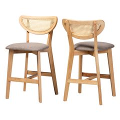 Dannell Mid-Century Modern Grey Fabric And Walnut Brown Finished Wood 2-Piece Counter Stool Set