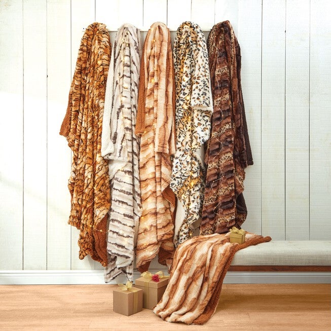 Faux Fur Animal Print Blanket, DEER PRINT, hi-res image number 0