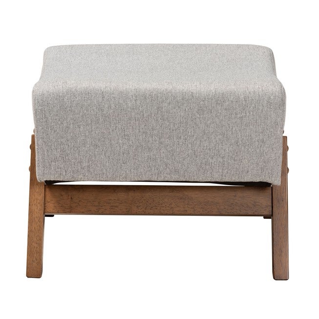 Hanson Mid-Century Modern Dark Grey Fabric And Walnut Brown Finished Wood Ottoman, , on-hover image number 1