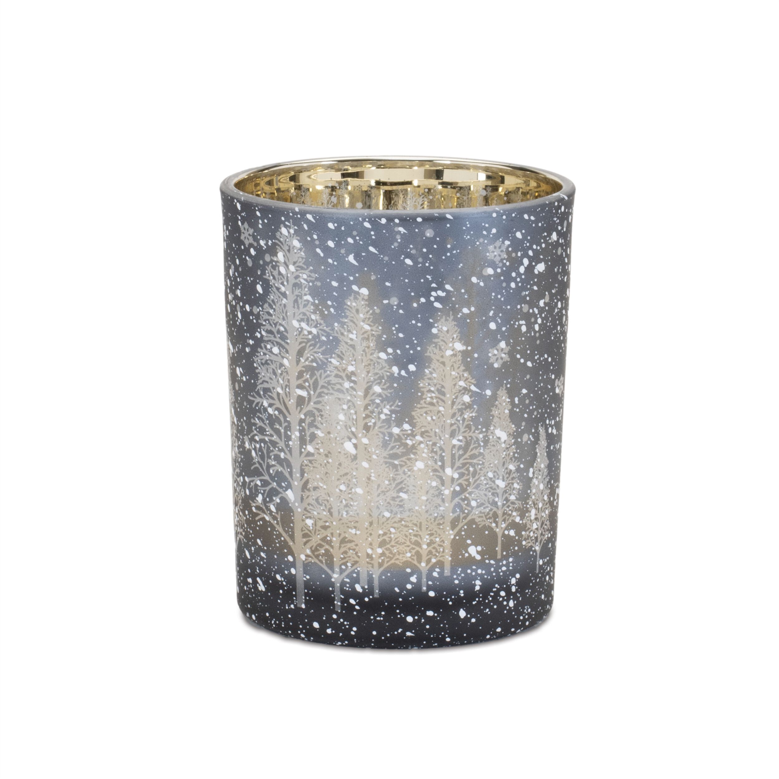 Navy Pine Tree Glass Candle Holder (Set of 2), BLUE GRAY, alternate image number 3