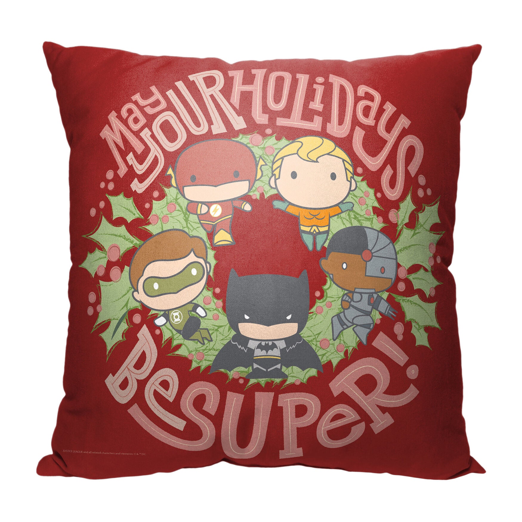 Wb Dc Justice League Super Holidays Printed Throw Pillow, O, hi-res image number 0