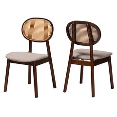 Darrion Mid-Century Modern Grey Fabric And Natural Oak Finished Wood 2-Piece Dining Chair Set
