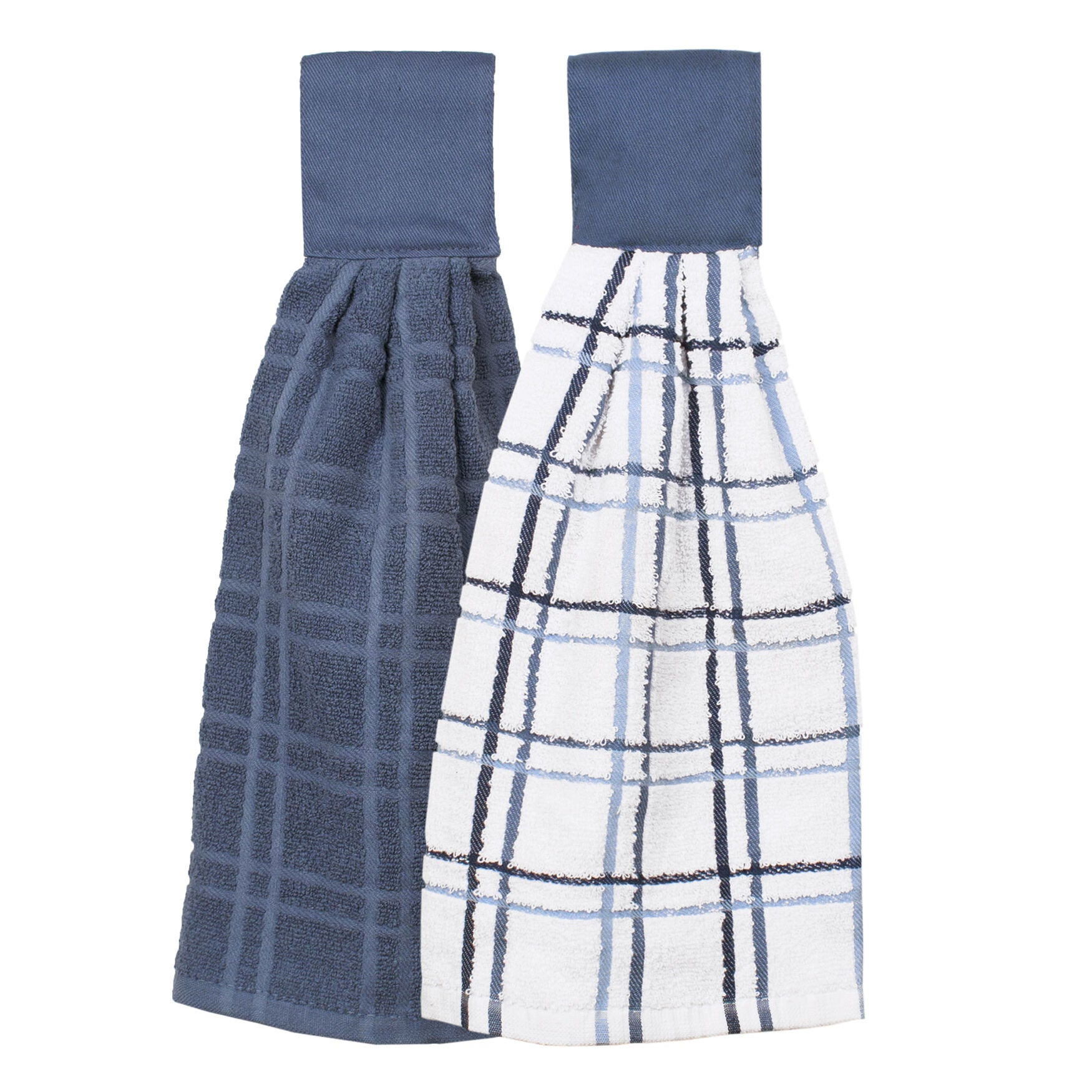 Solid And Multi Check Kitchen Tie Towel, Set Of Two, FEDERAL BLUE, hi-res image number 0